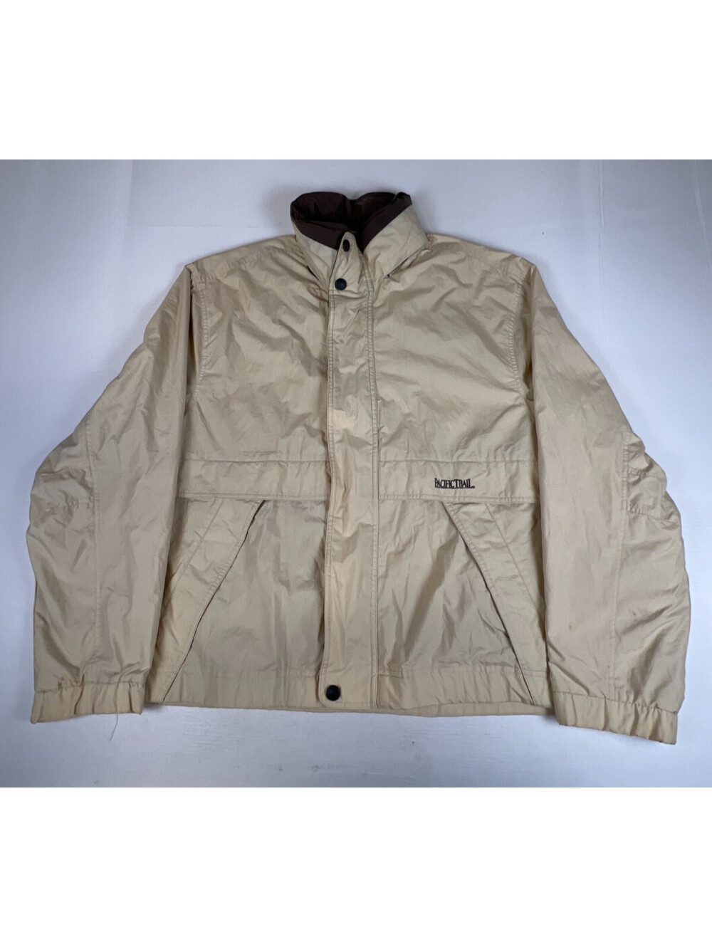 Pacific Trail Men L Beige Full Zip Nylon Windbreaker Jacket Lightweight Outdoor
